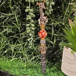Sparkling Giraffe Coral Rose Crystal Rhinestone Beaded Pen